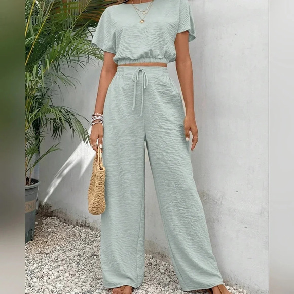 Tops - COPY - ants Set Loose Texture Solid Color Casual Two Piece